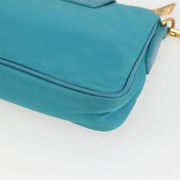 PRADA Chain Shoulder Bag Nylon Turquoise Blue Gold Auth 156453V - Picture 16 of 16